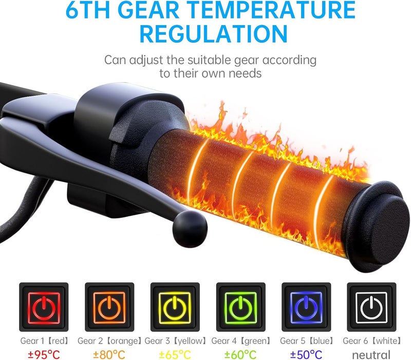 OXWIND Heated Grips Cover for Motorcycle, 5V Handlebar Heater, Motorcycle Heated Grips USB Powered, 6 Gear Temperature with Memory Function, IP67 Waterproof, ATV Heated Handlebar Warmers - Image 2